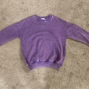 Zenana Vintage Purple Acid Wash Crewneck Sweatshirt
